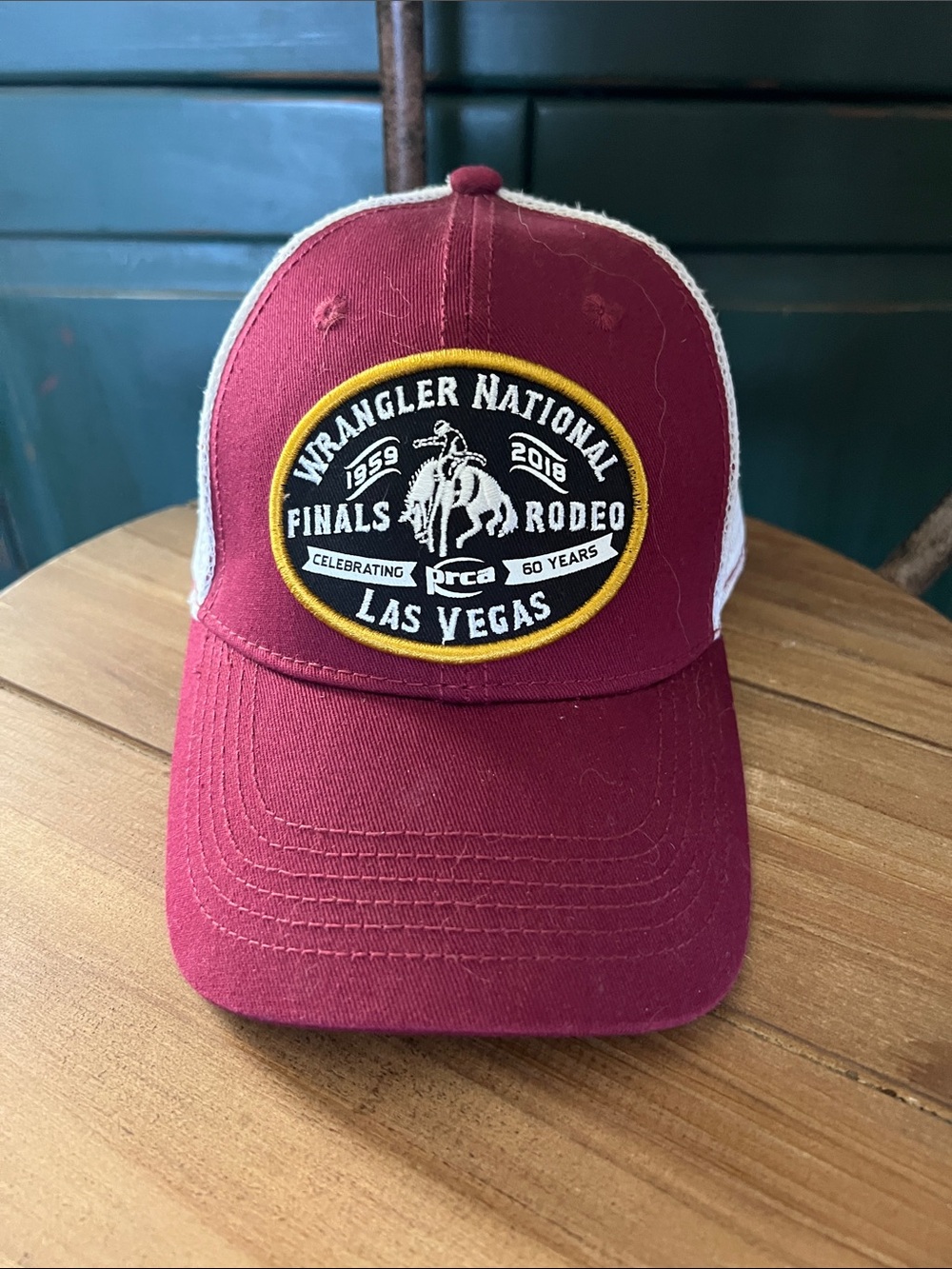 NFR 2018 Wrangler Burgundy and White Mesh Rodeo Patch Cap